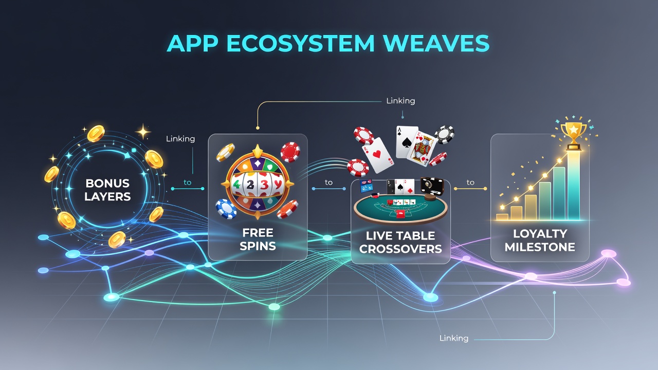 Casino app dashboard displaying loyalty milestone progress linked to free spins and live dealer games