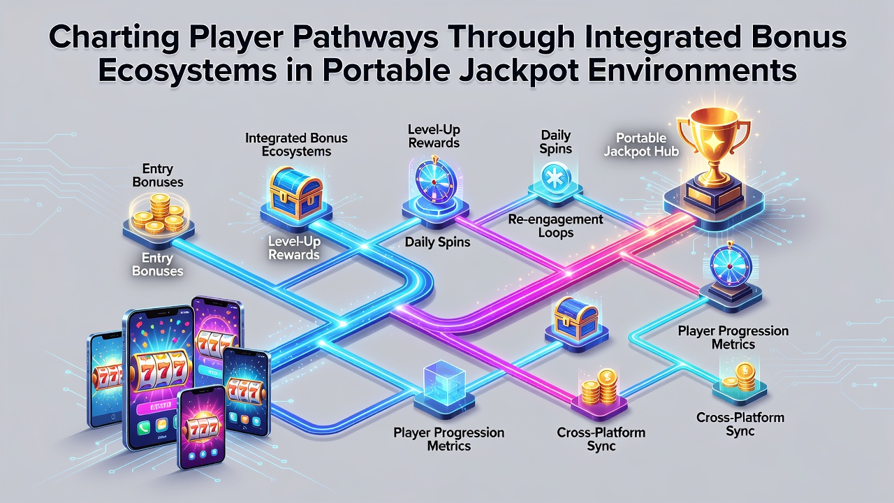 Diagram depicting data flows between mobile bonus features and jackpot accumulation across multiple game sessions