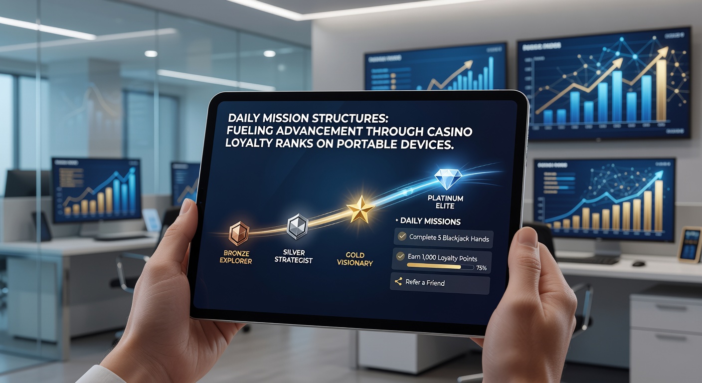 Mobile casino interface showing daily mission completion and loyalty rank progress on a smartphone screen