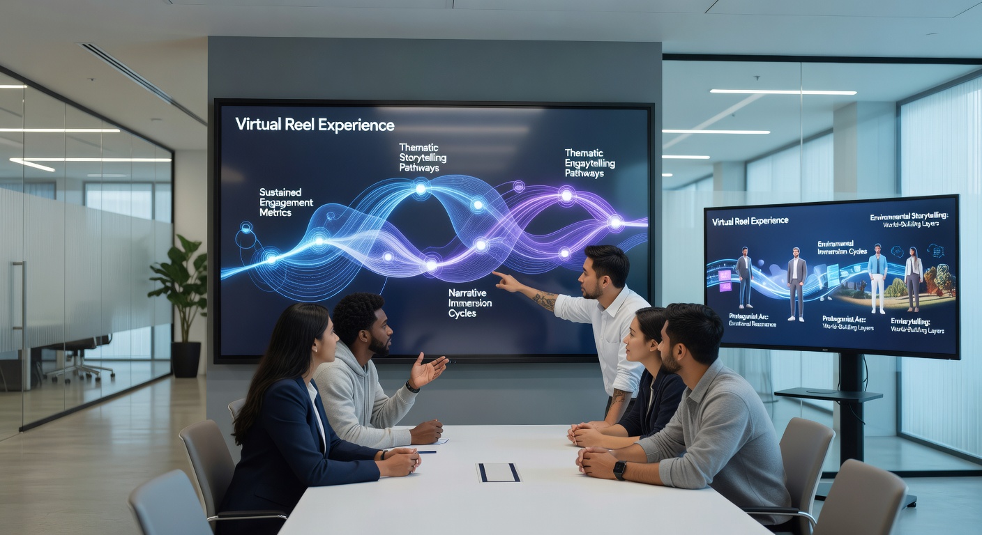 Depiction of sustained interaction metrics in story-based virtual reel sessions