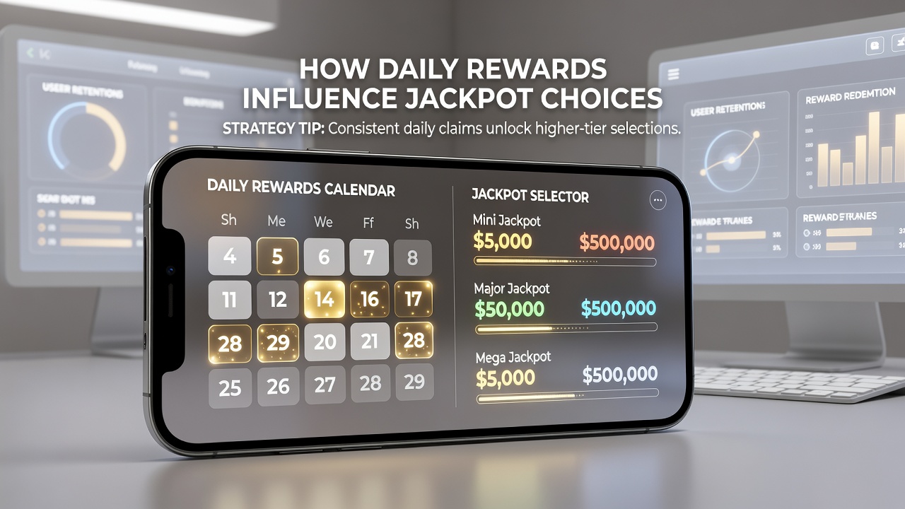 Player reviewing jackpot options within a mobile casino reward calendar interface