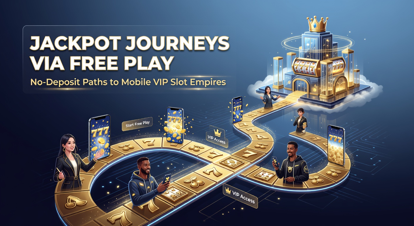 Dynamic illustration of a player progressing from free spins to VIP crown atop a towering jackpot pyramid on a mobile device