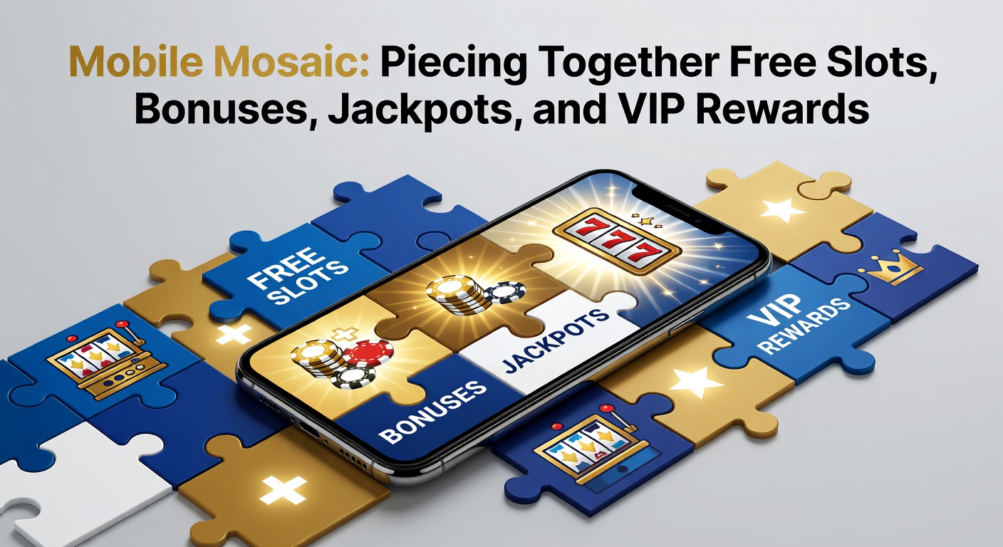 Vibrant mobile screen displaying interconnected slot elements like free spins, bonuses, and jackpots forming a colorful mosaic pattern