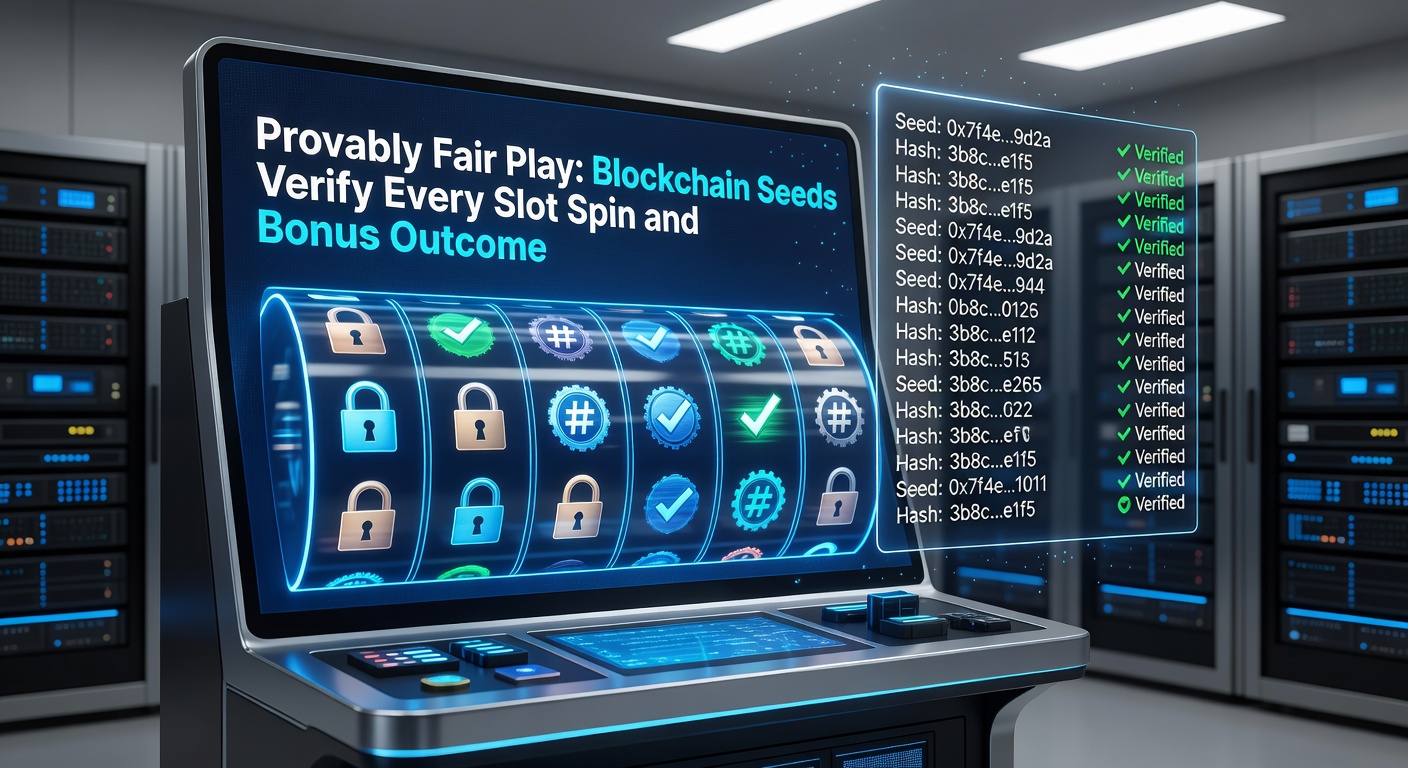 Close-up of slot interface showing provably fair verification button and blockchain explorer integration