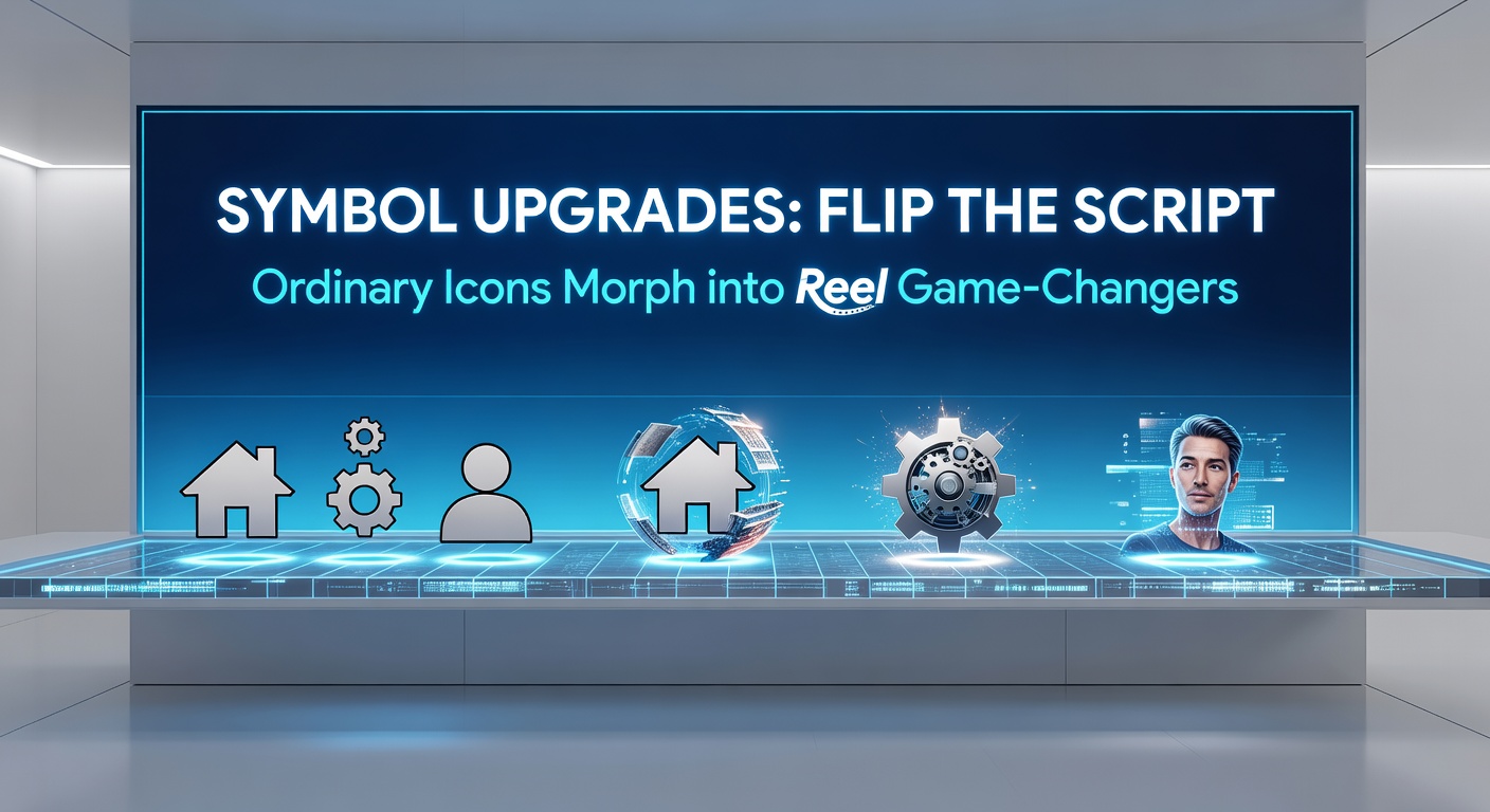 Close-up of slot interface showing symbol upgrade animation, with low icons glowing and expanding into premium wilds and multipliers on neon-lit reels