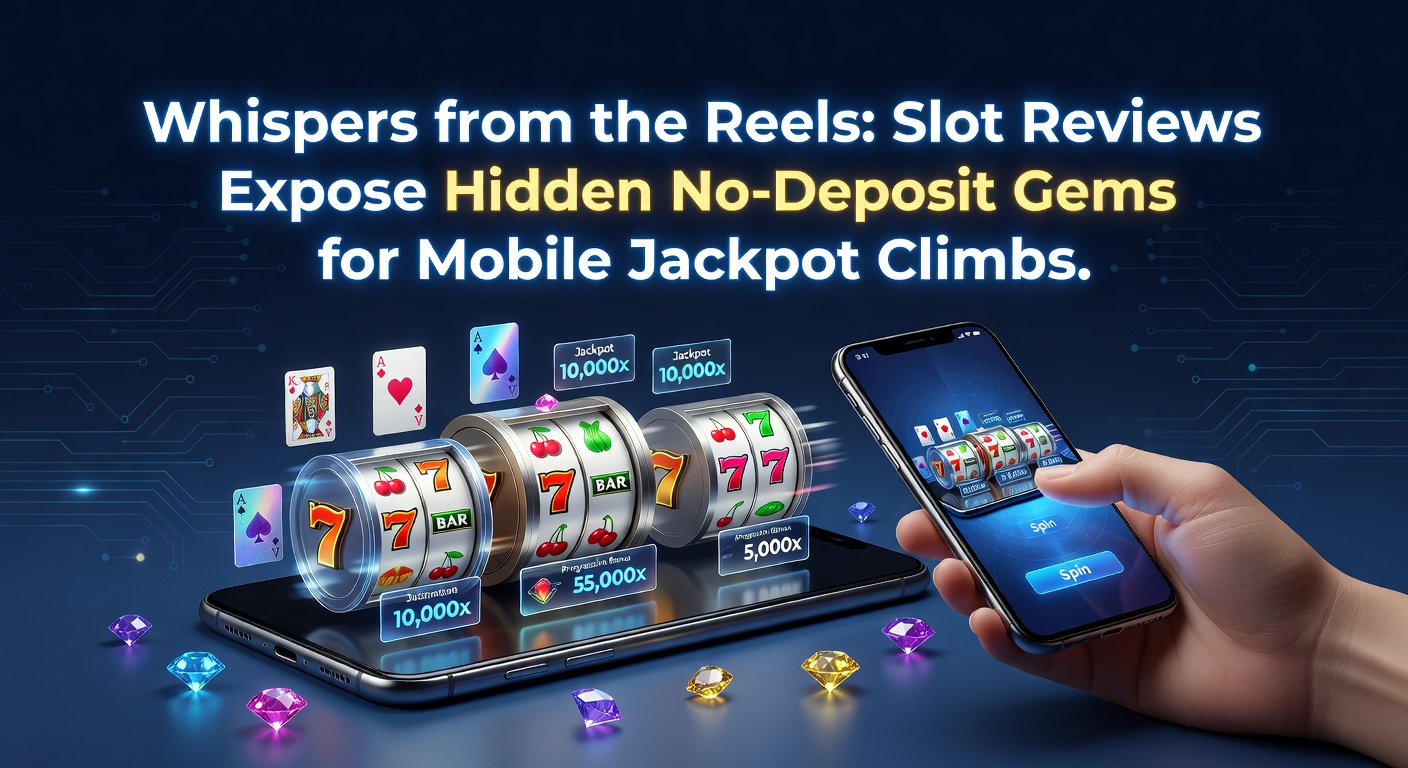 Vibrant slot reels spinning with glowing jackpot symbols and mobile phone overlay highlighting no-deposit bonus icons